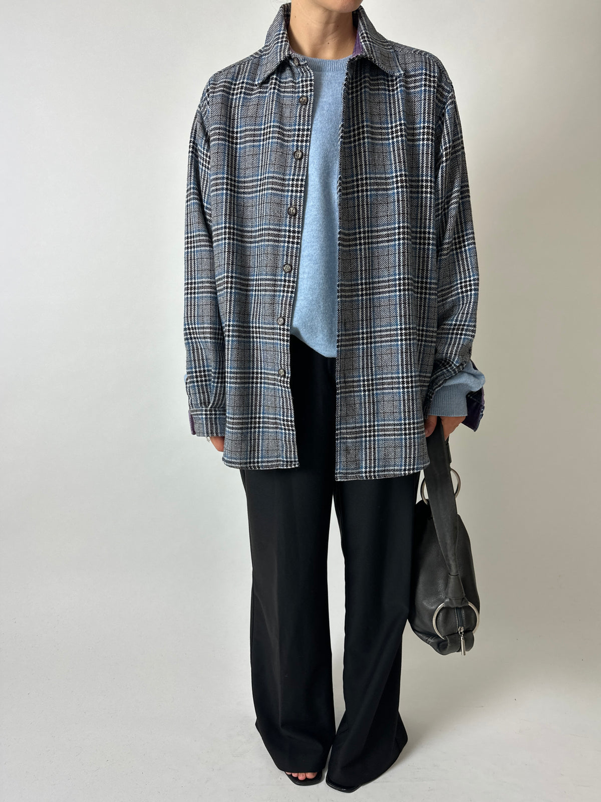 Checked wool blend overshirt | Black / blue