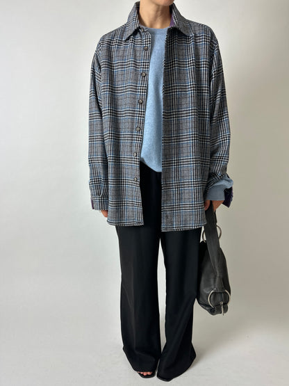 Checked wool blend overshirt | Black / blue