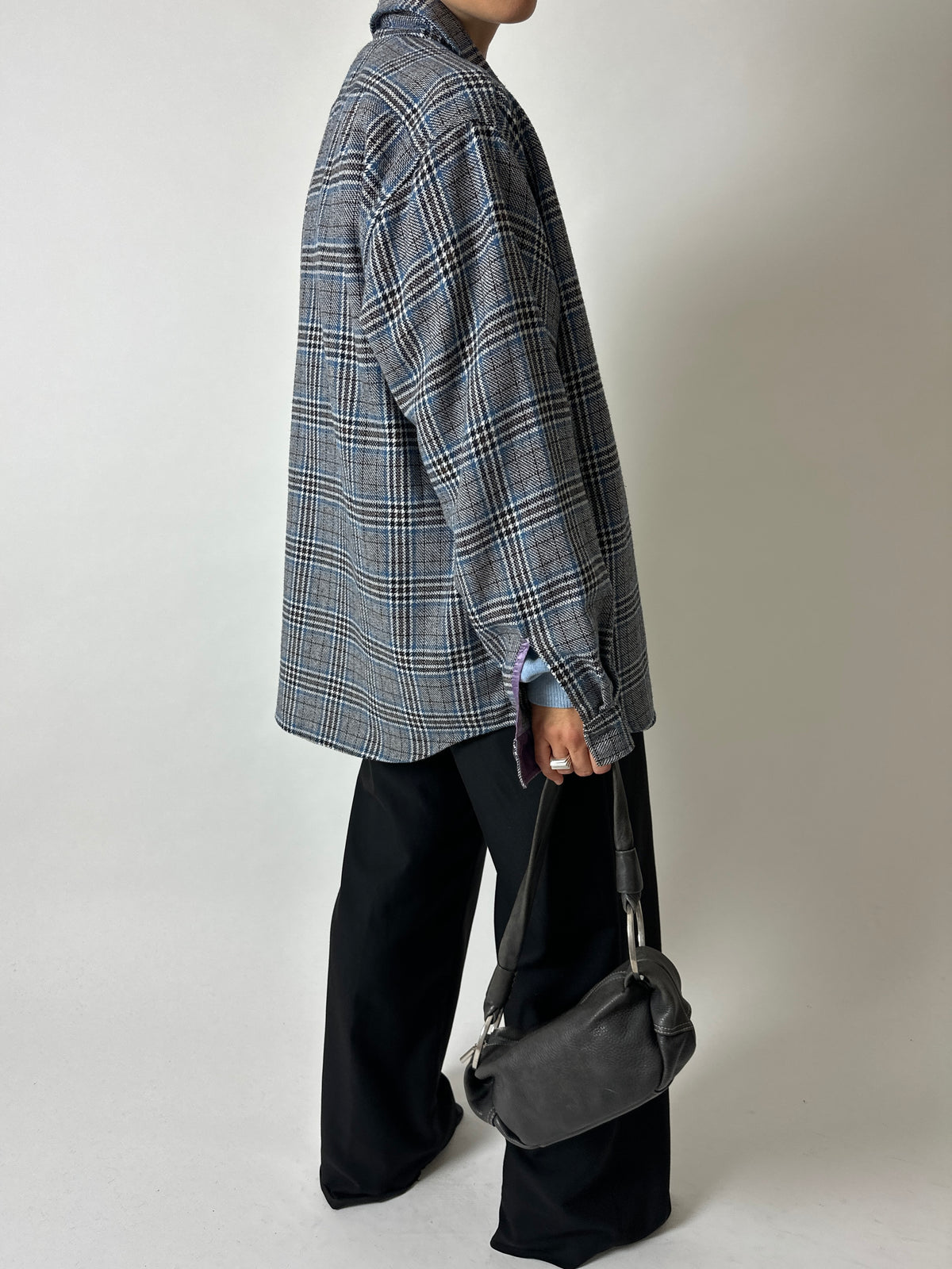 Checked wool blend overshirt | Black / blue