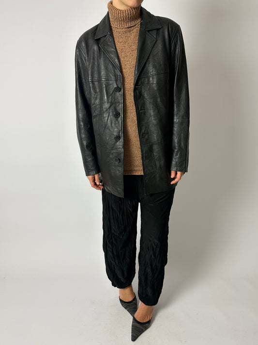 Leather minimal jacket | Black