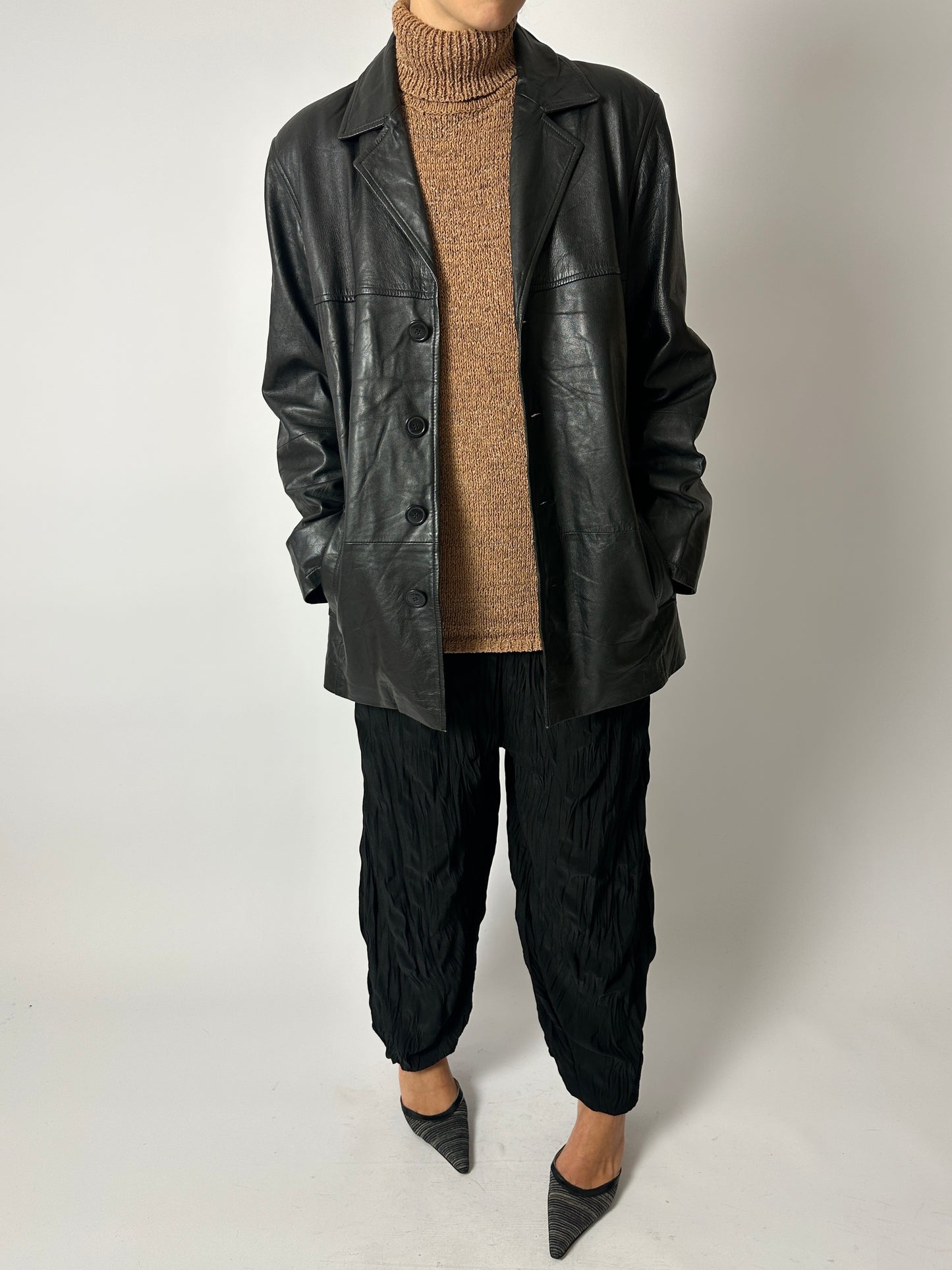 Leather minimal jacket | Black
