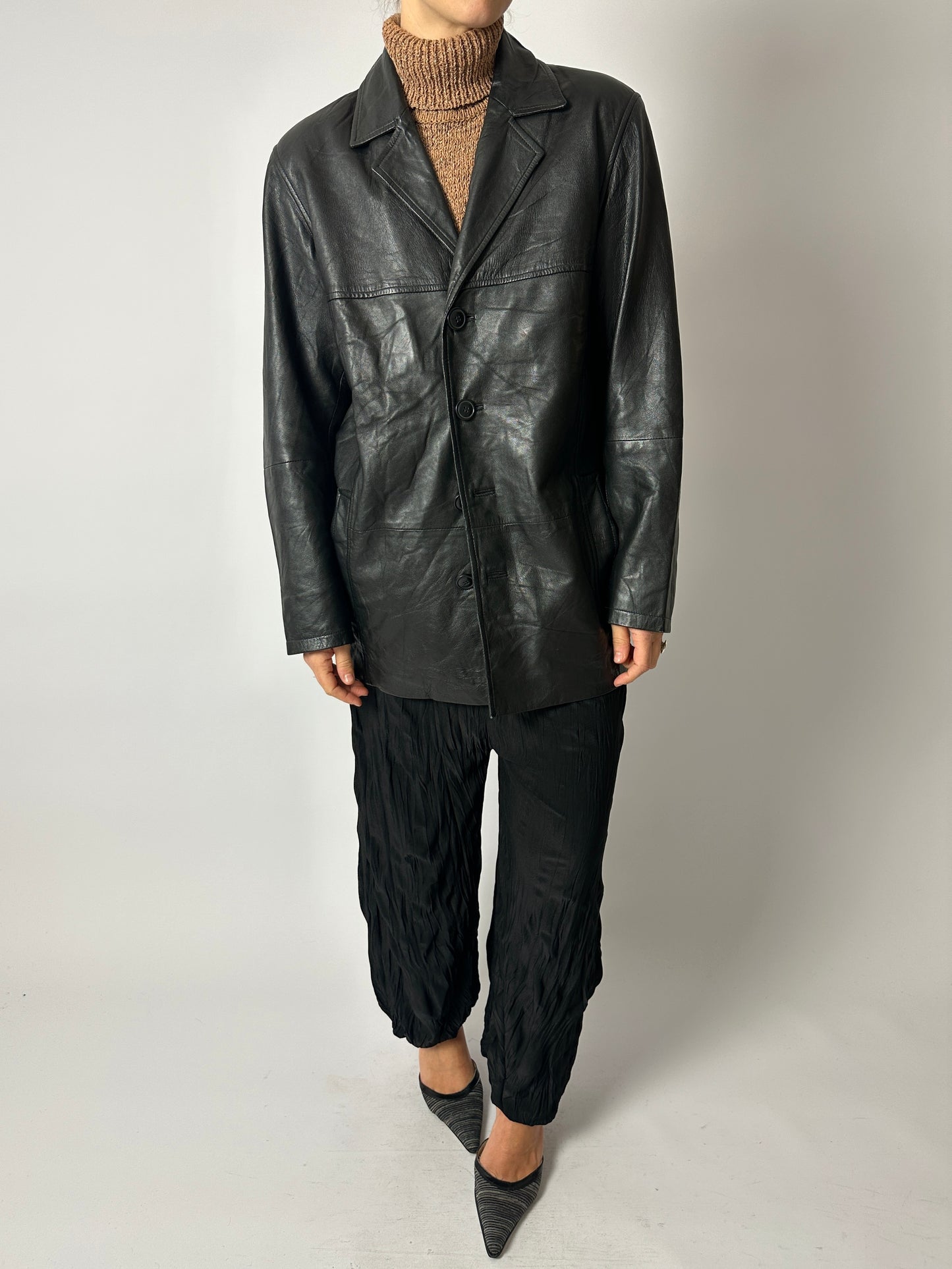 Leather minimal jacket | Black