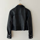 Leather zip cropped jacket | Black