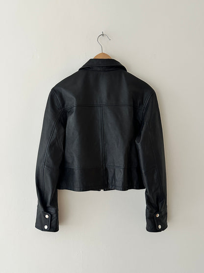 Leather zip cropped jacket | Black