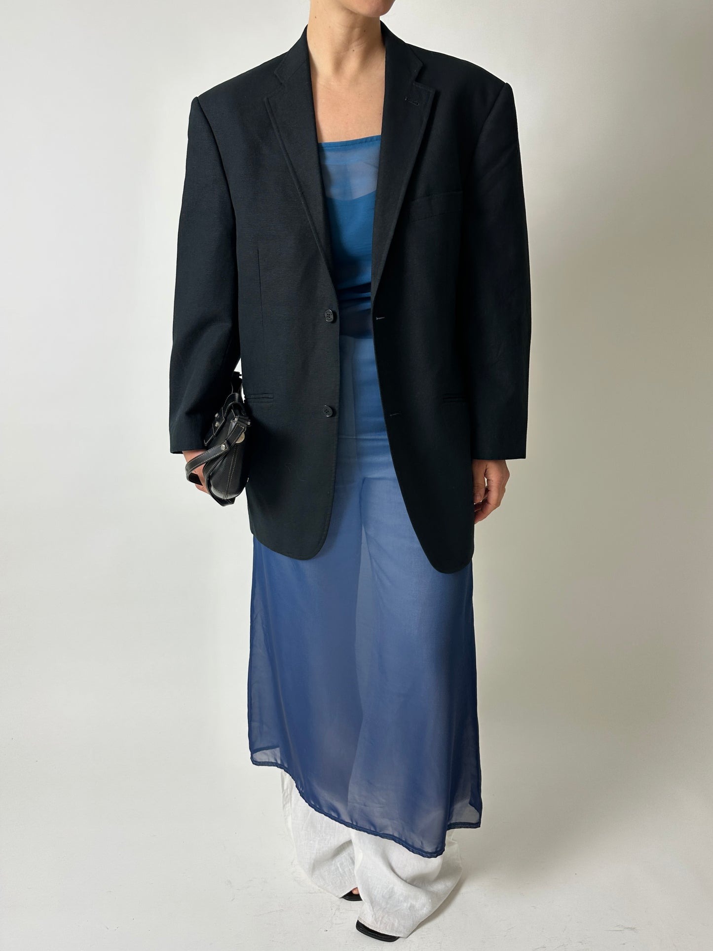 Linen blend blazer | Black