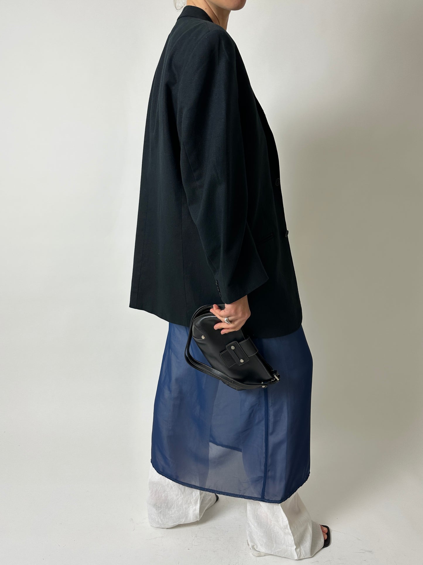 Linen blend blazer | Black