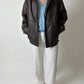 Leather bomber jacket | Dark brown
