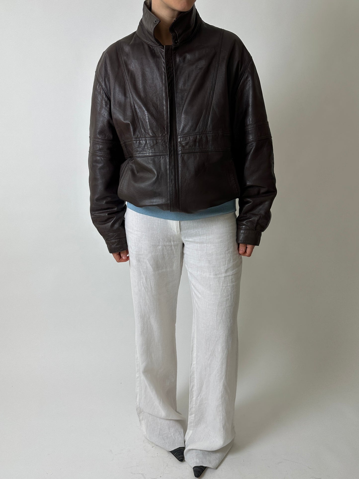 Leather bomber jacket | Dark brown