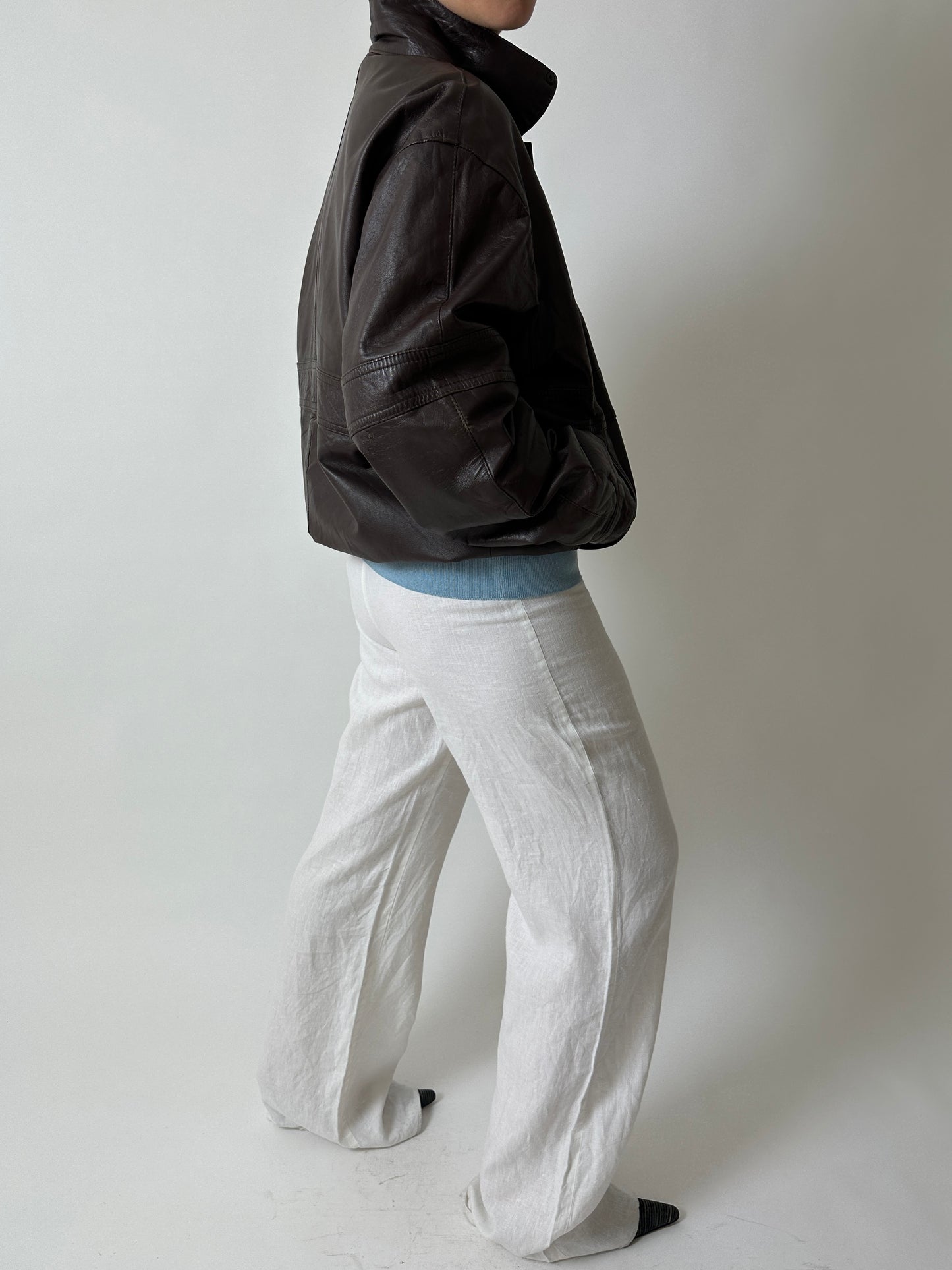 Leather bomber jacket | Dark brown