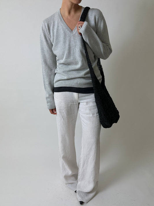 Cotton v-neck sweater | Soft grey