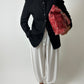 Collarless linen blend blazer | Black