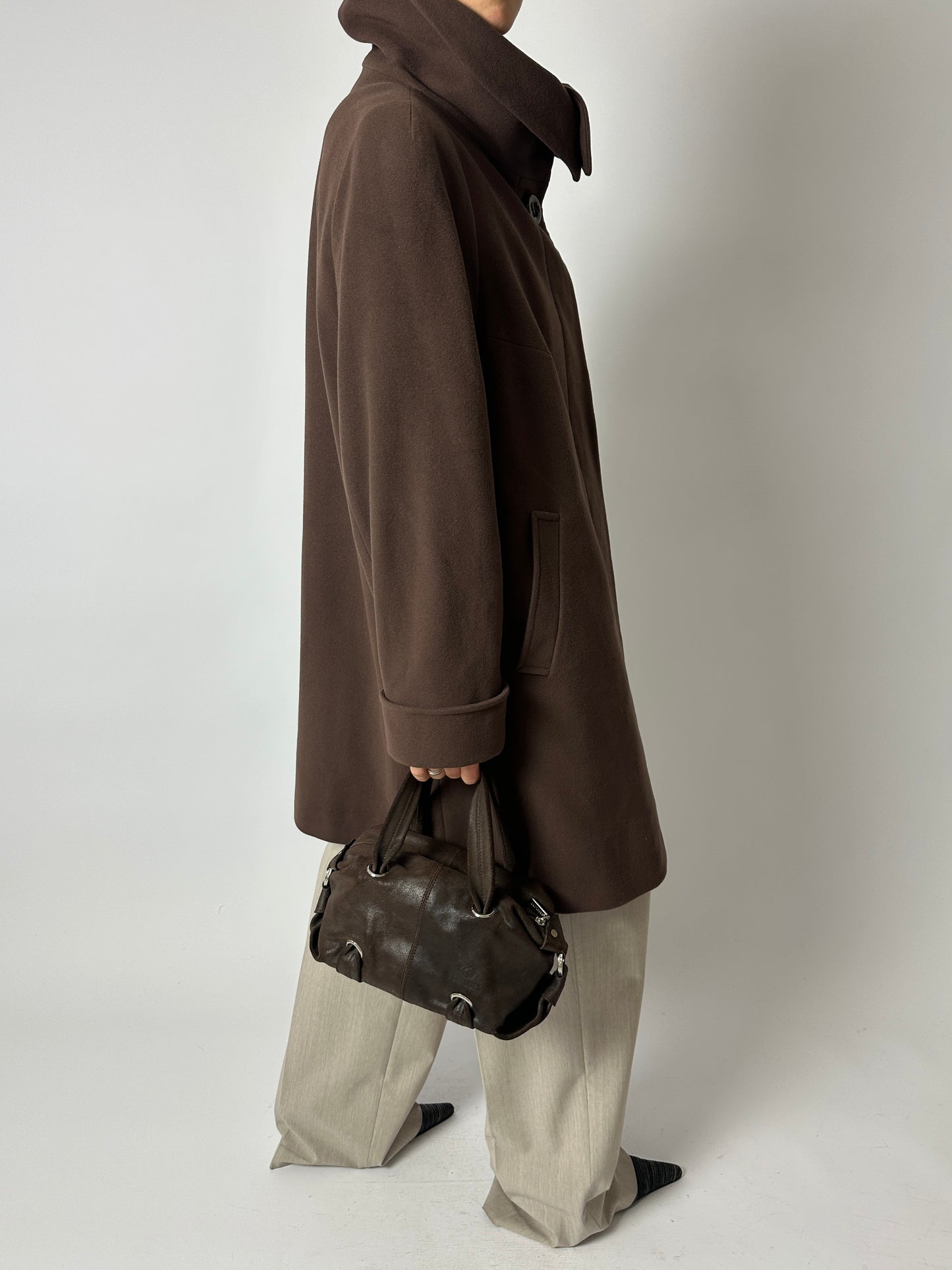 Leather hand bag | Dark brown
