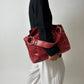 Leather tote bag | Bright red