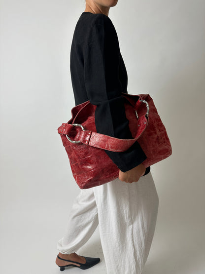 Leather tote bag | Bright red