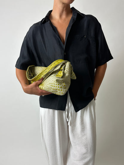 Croc embossed leather bag | Toxic green
