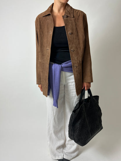 Suede relaxed jacket | Brown