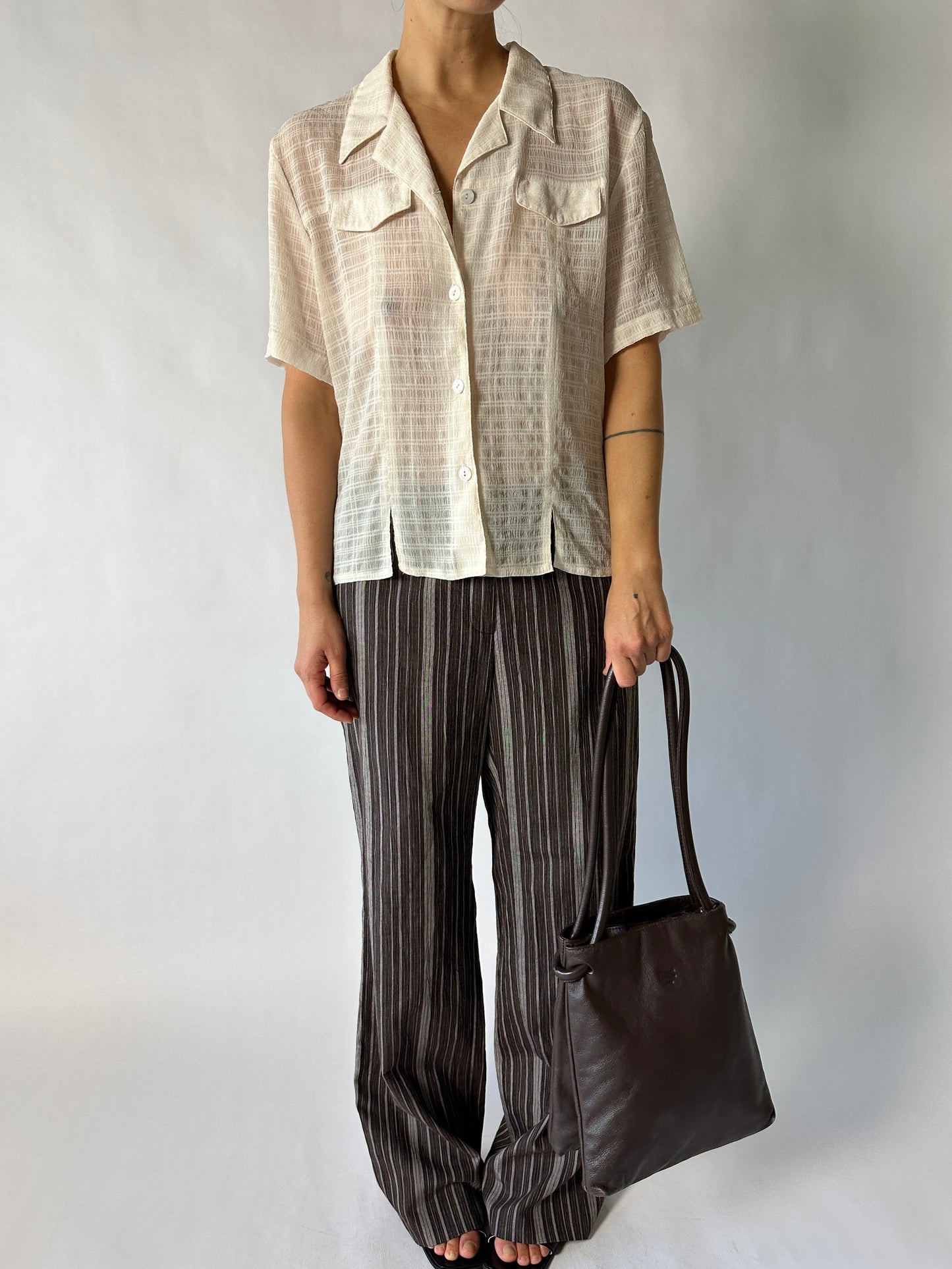 Leather shoulder bag | Taupe / Brown