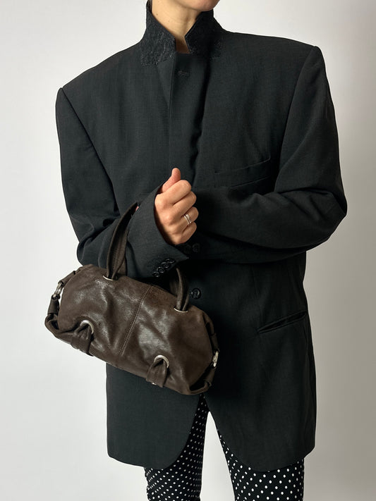 Leather hand bag | Dark brown