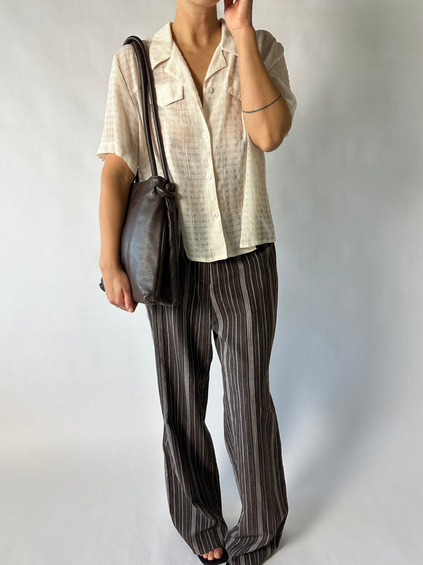 Leather shoulder bag | Taupe / Brown