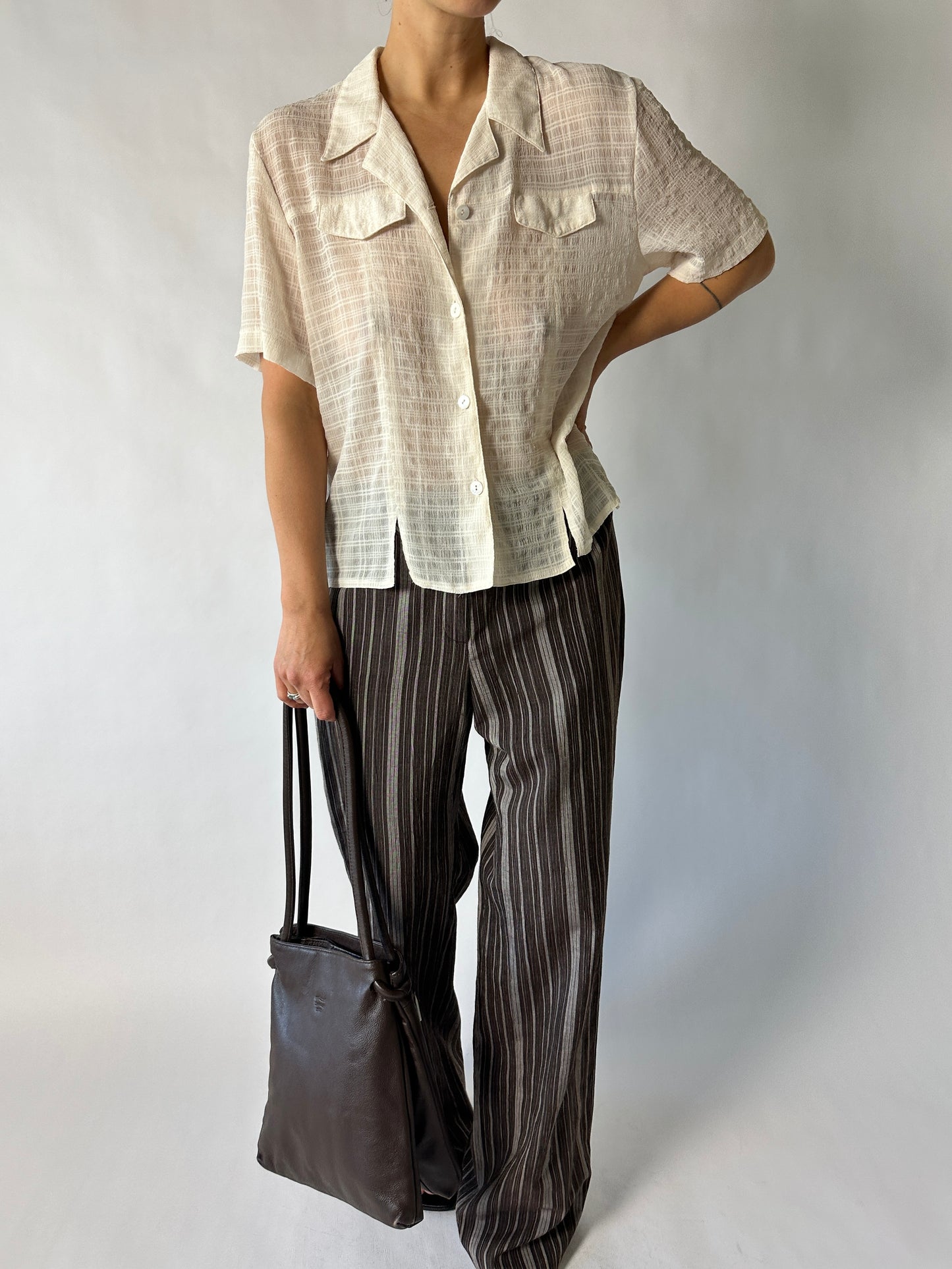 Leather shoulder bag | Taupe / Brown