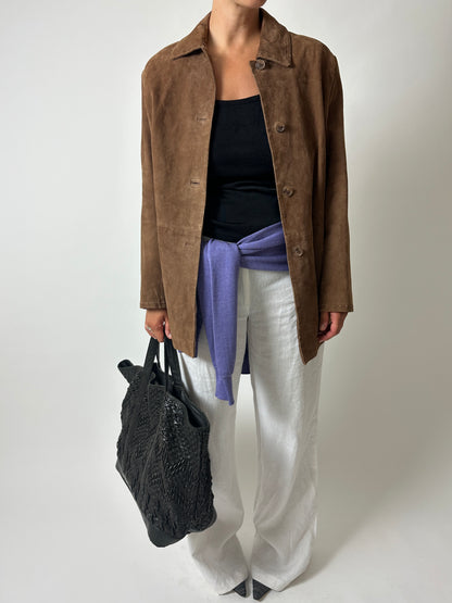 Suede relaxed jacket | Brown