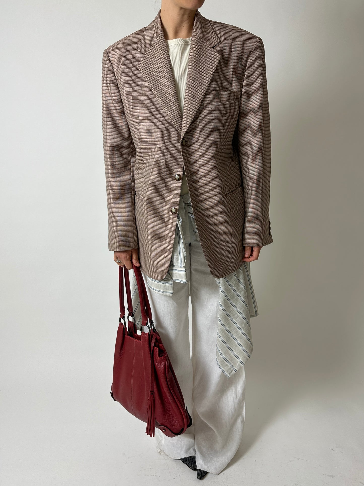 Relaxed fit woven blazer | Bordeaux / Ecru