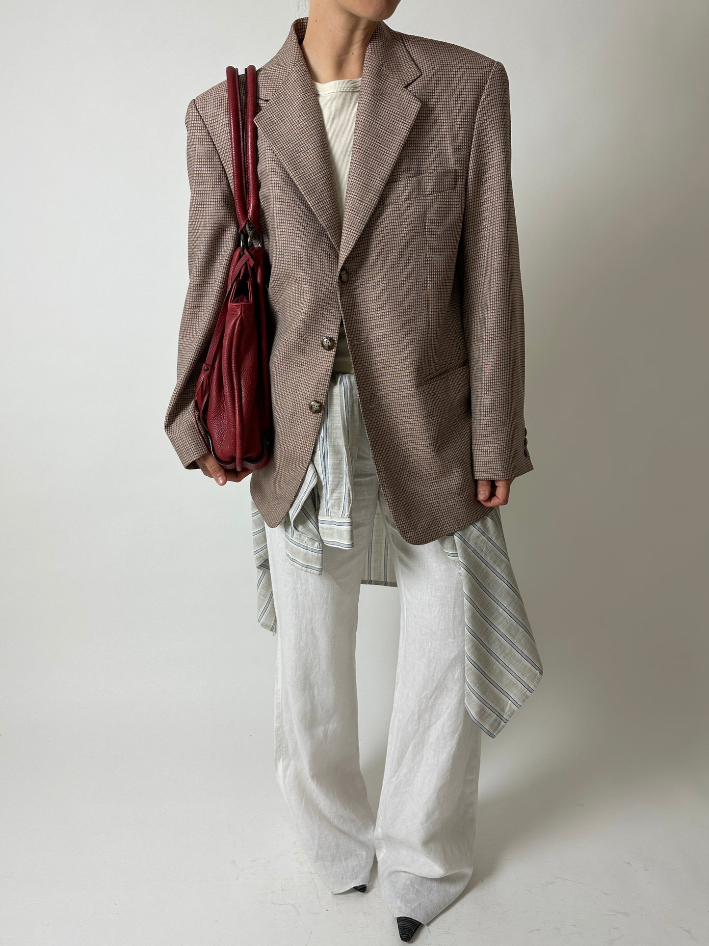 Relaxed fit woven blazer | Bordeaux / Ecru