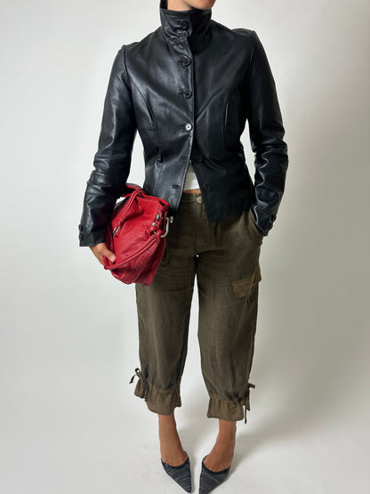 Leather fitted jacket | Black