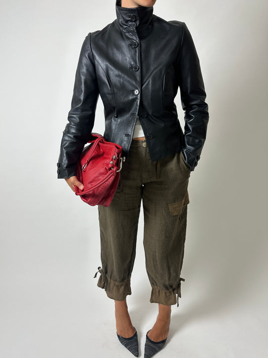 Leather fitted jacket | Black