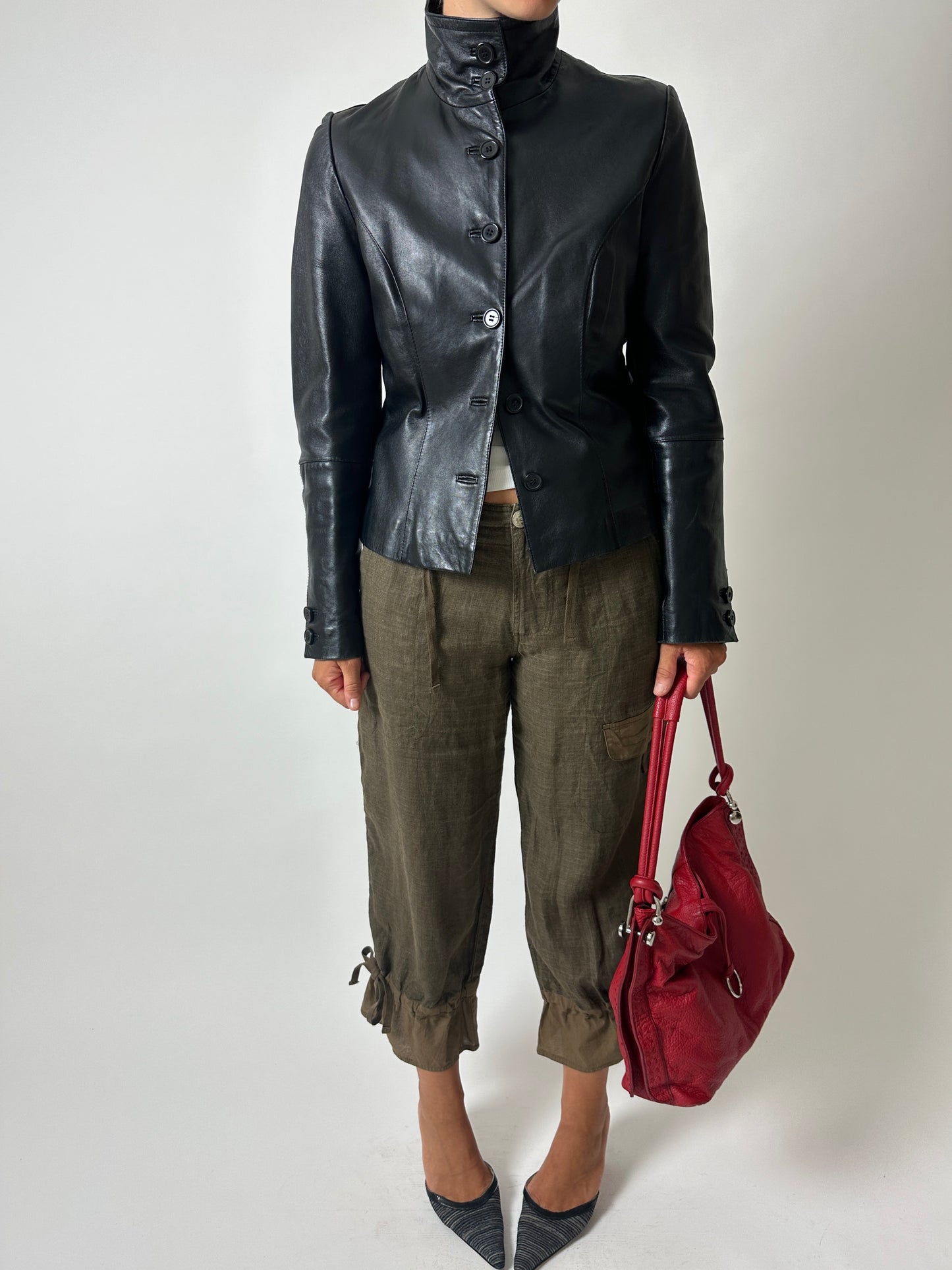 Leather fitted jacket | Black