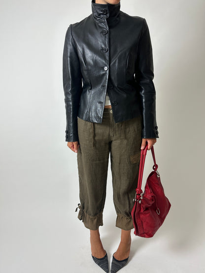 Leather fitted jacket | Black