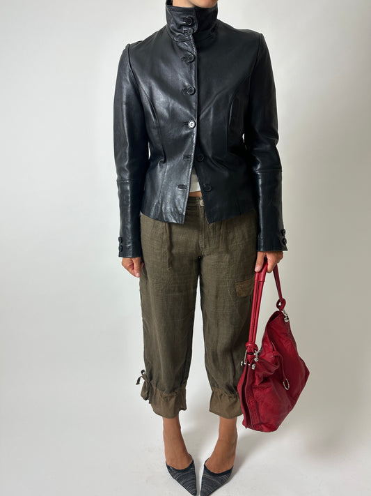 Leather fitted jacket | Black