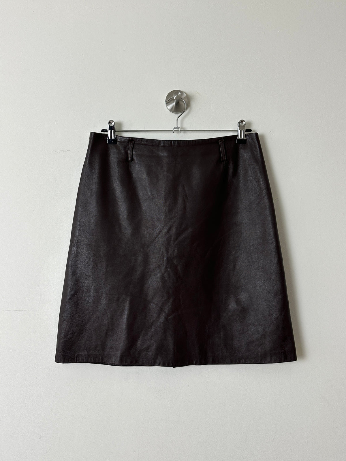 Leather midi skirt | Dark brown