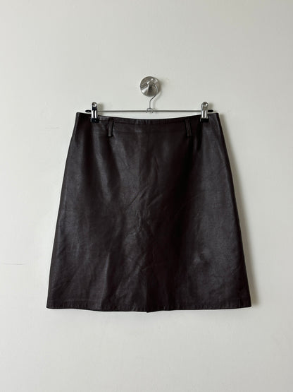Leather midi skirt | Dark brown