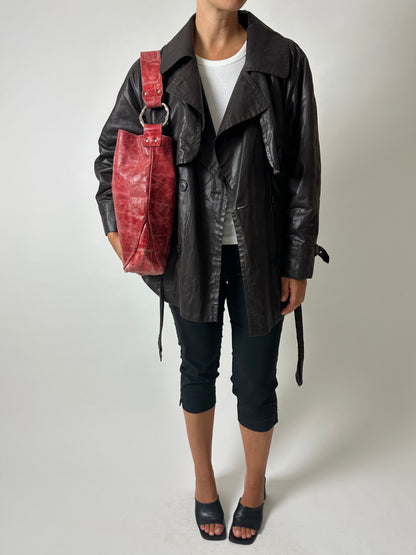 Leather tote bag | Bright red