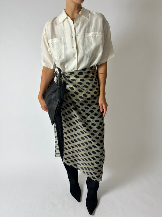 Silk dotted scarf | Grey / Black