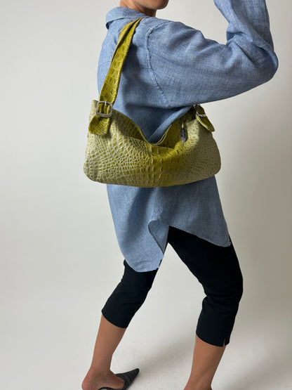 Croc embossed leather bag | Toxic green