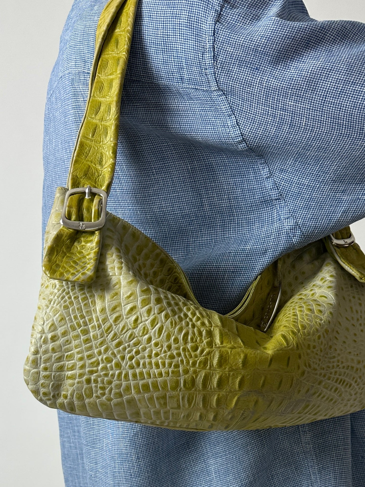 Croc embossed leather bag | Toxic green