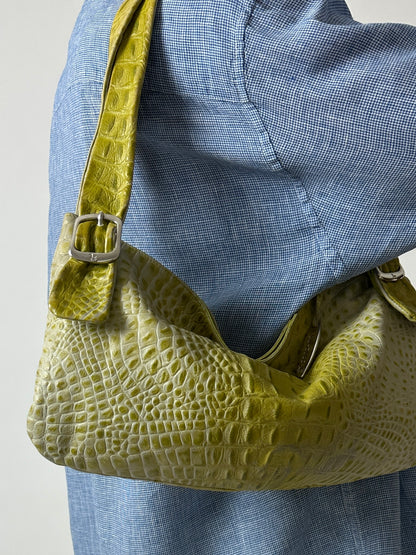 Croc embossed leather bag | Toxic green