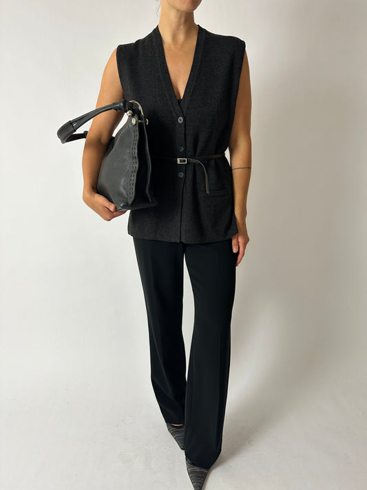 Wool blend sleeveless cardigan | Dark grey