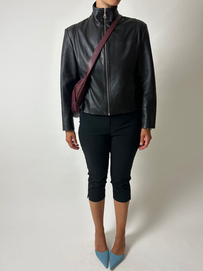 Cropped leather jacket | Black