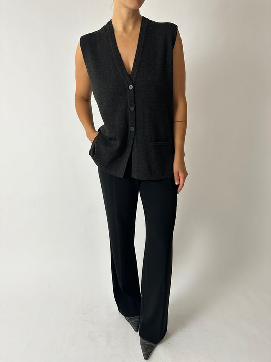 Wool blend sleeveless cardigan | Dark grey