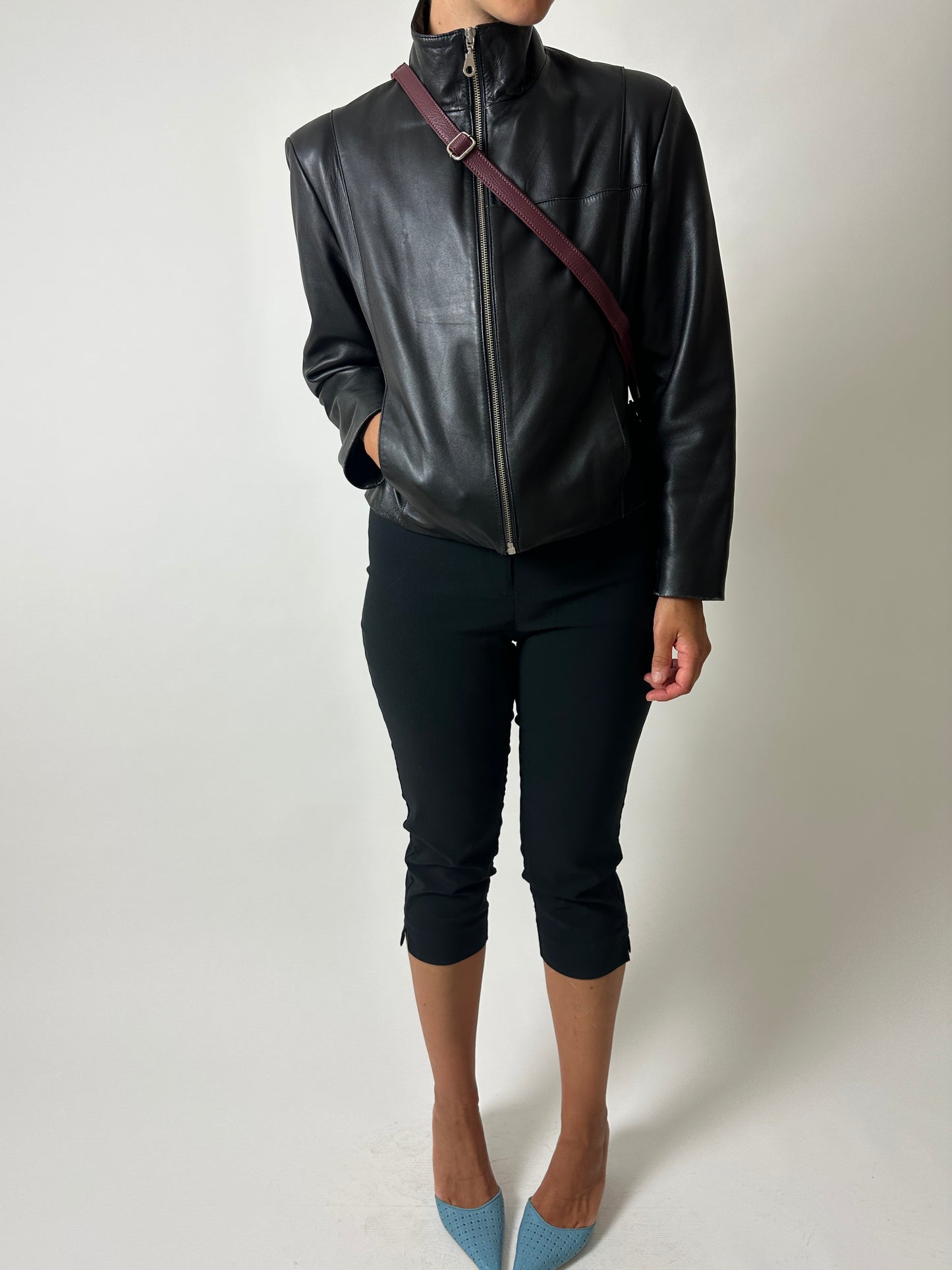 Cropped leather jacket | Black