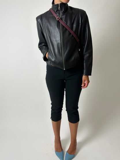 Cropped leather jacket | Black