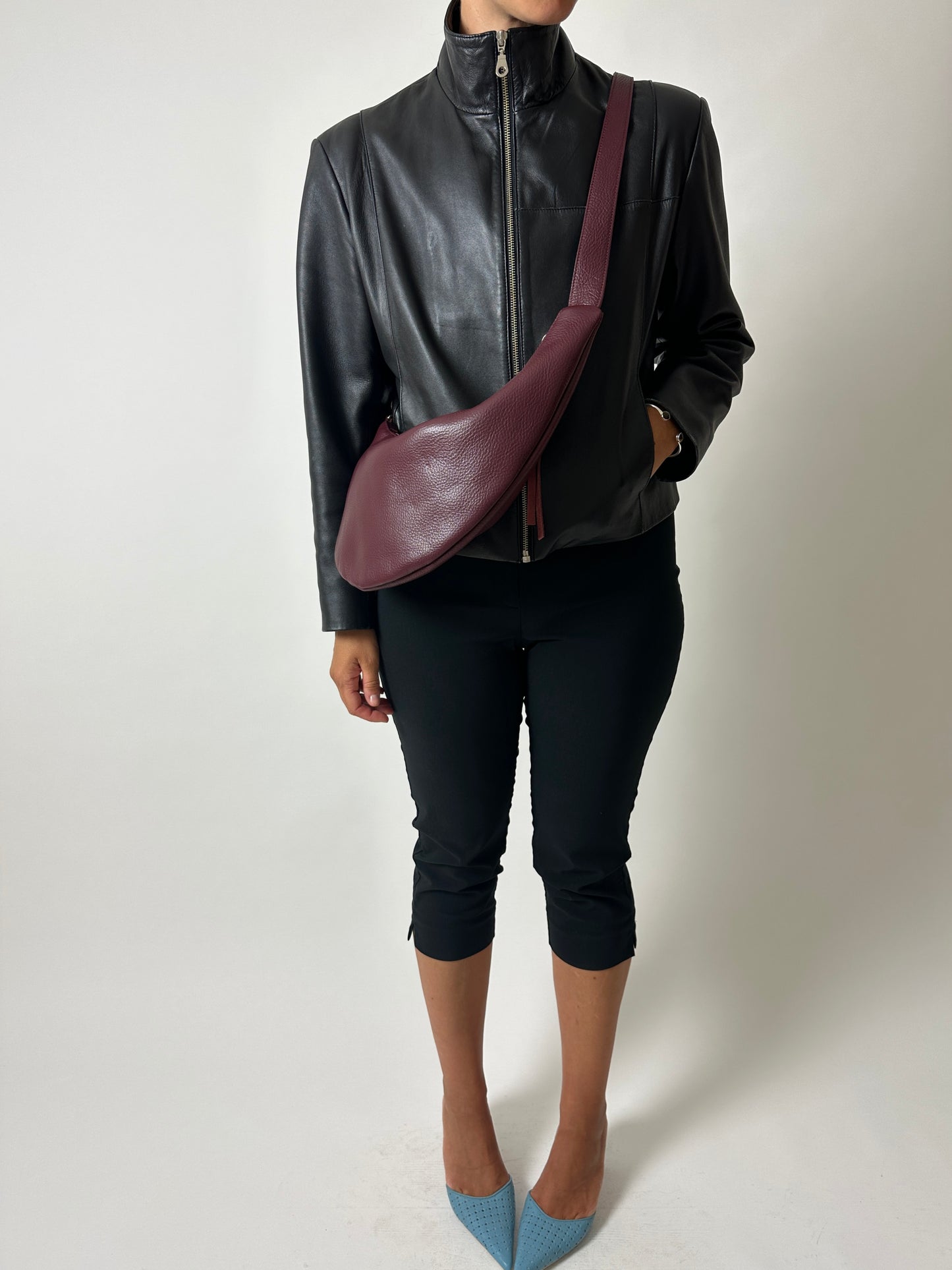 Cropped leather jacket | Black