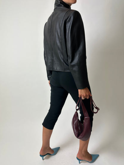 Cropped leather jacket | Black