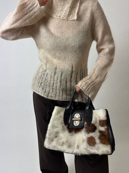 Cowhide & Croc-Embossed Leather Bag