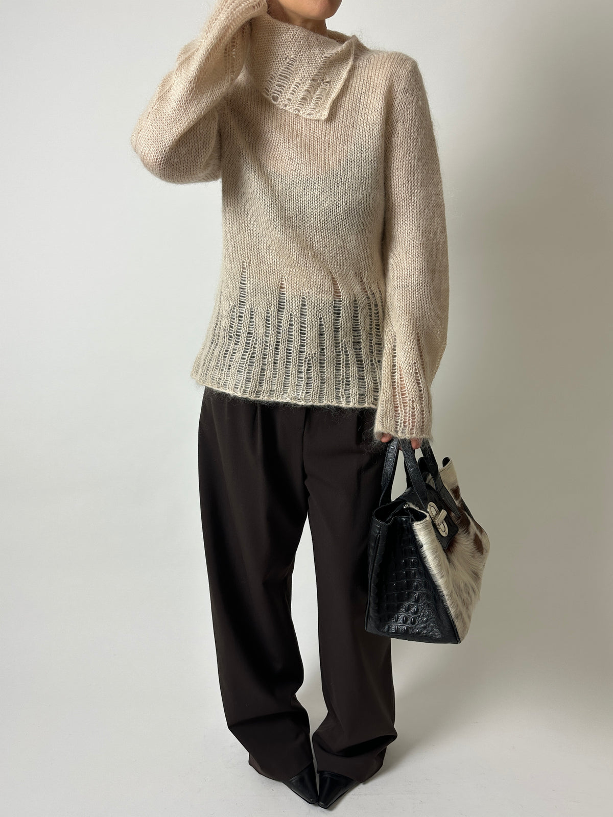 Open-knit mohair blend sweater | Cream