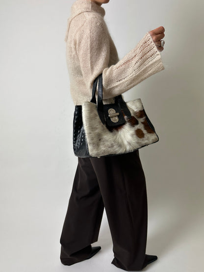 Cowhide & Croc-Embossed Leather Bag