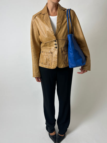 Arma Leather fitted blazer | Caramel